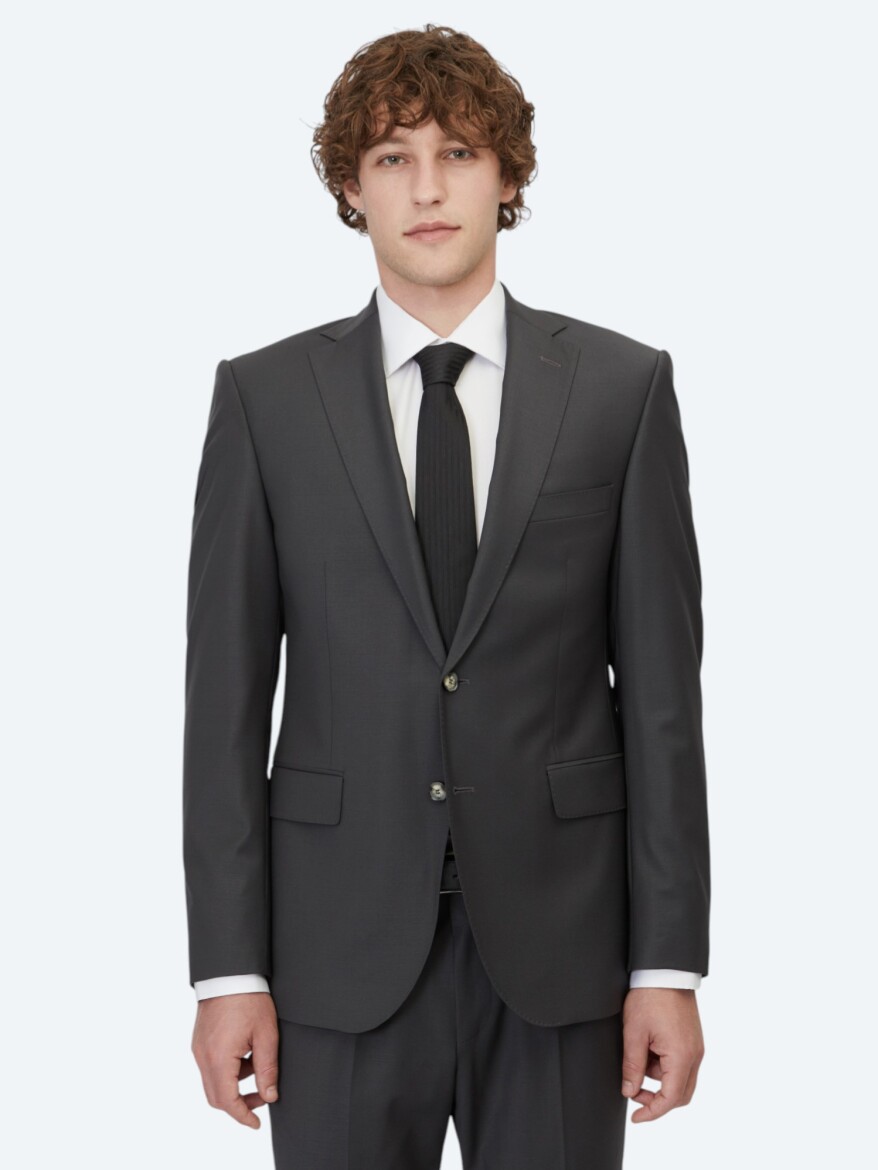 Hard Coal Plain Slim Fit Wool Blended Suit - 1
