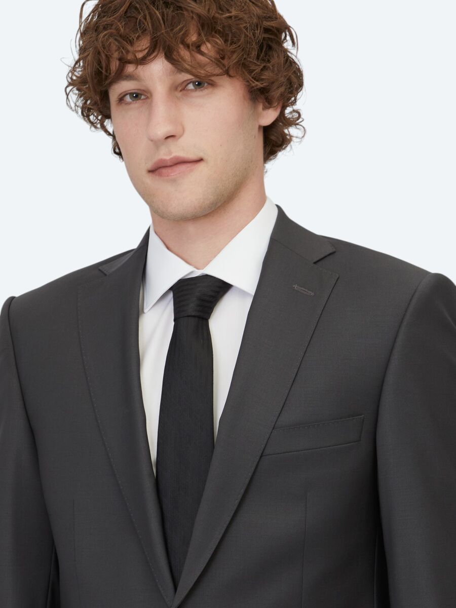 Hard Coal Plain Slim Fit Wool Blended Suit - 3