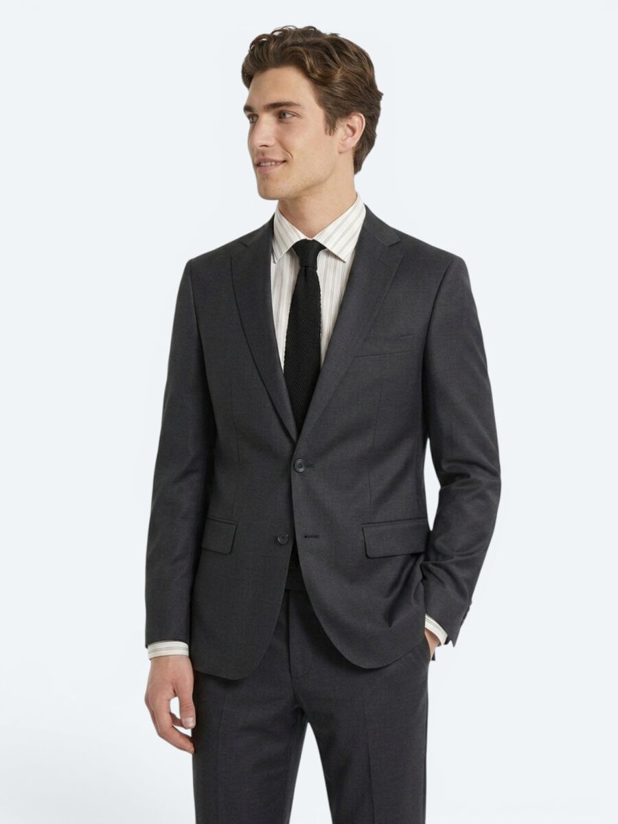 Hard Coal Plain Slim Fit Wool Blended Suit - 4