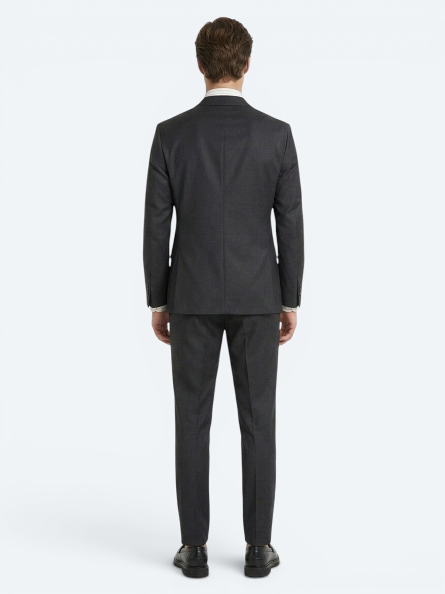 Hard Coal Plain Slim Fit Wool Blended Suit - 5
