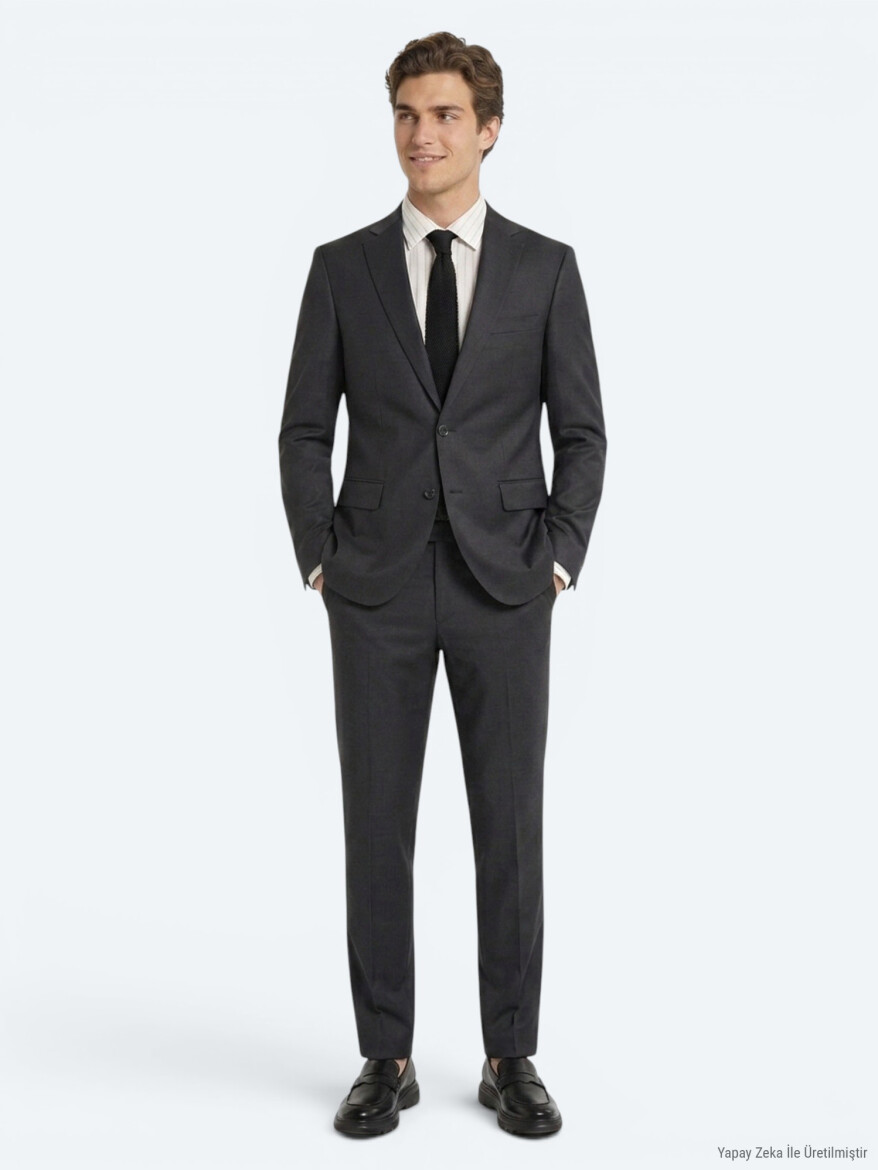 Hard Coal Plain Slim Fit Wool Blended Suit - KİP