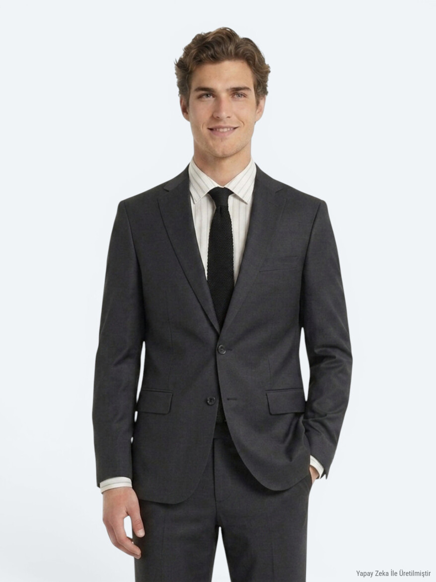 Hard Coal Plain Slim Fit Wool Blended Suit - KİP