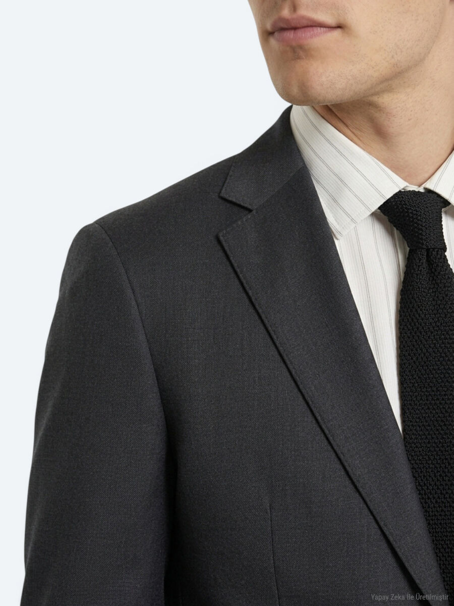 Hard Coal Plain Slim Fit Wool Blended Suit - 3