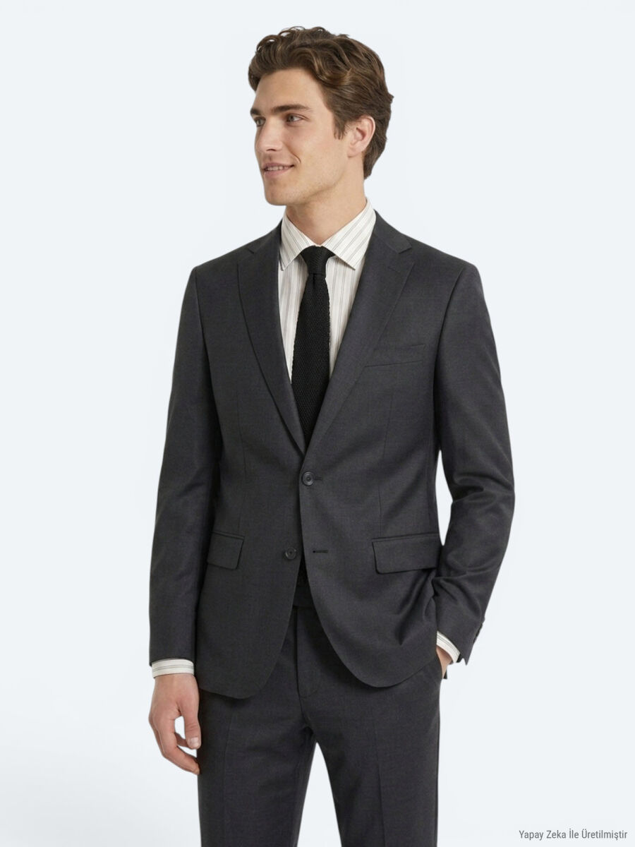 Hard Coal Plain Slim Fit Wool Blended Suit - 4