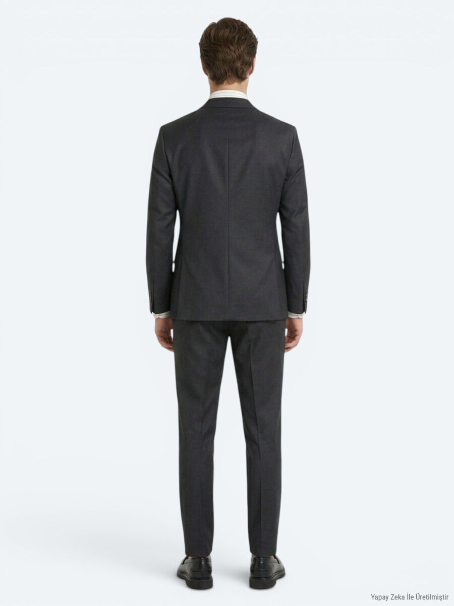 Hard Coal Plain Slim Fit Wool Blended Suit - 5