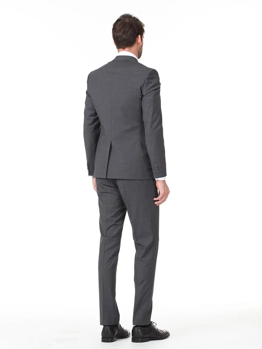 Hard Coal Plain Slim Fit Wool Blended Suit - 4