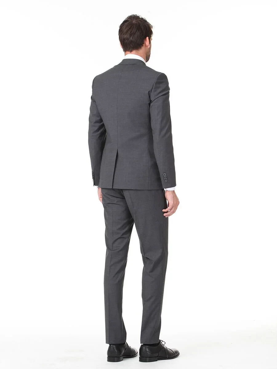 Hard Coal Plain Slim Fit Wool Blended Suit - 4