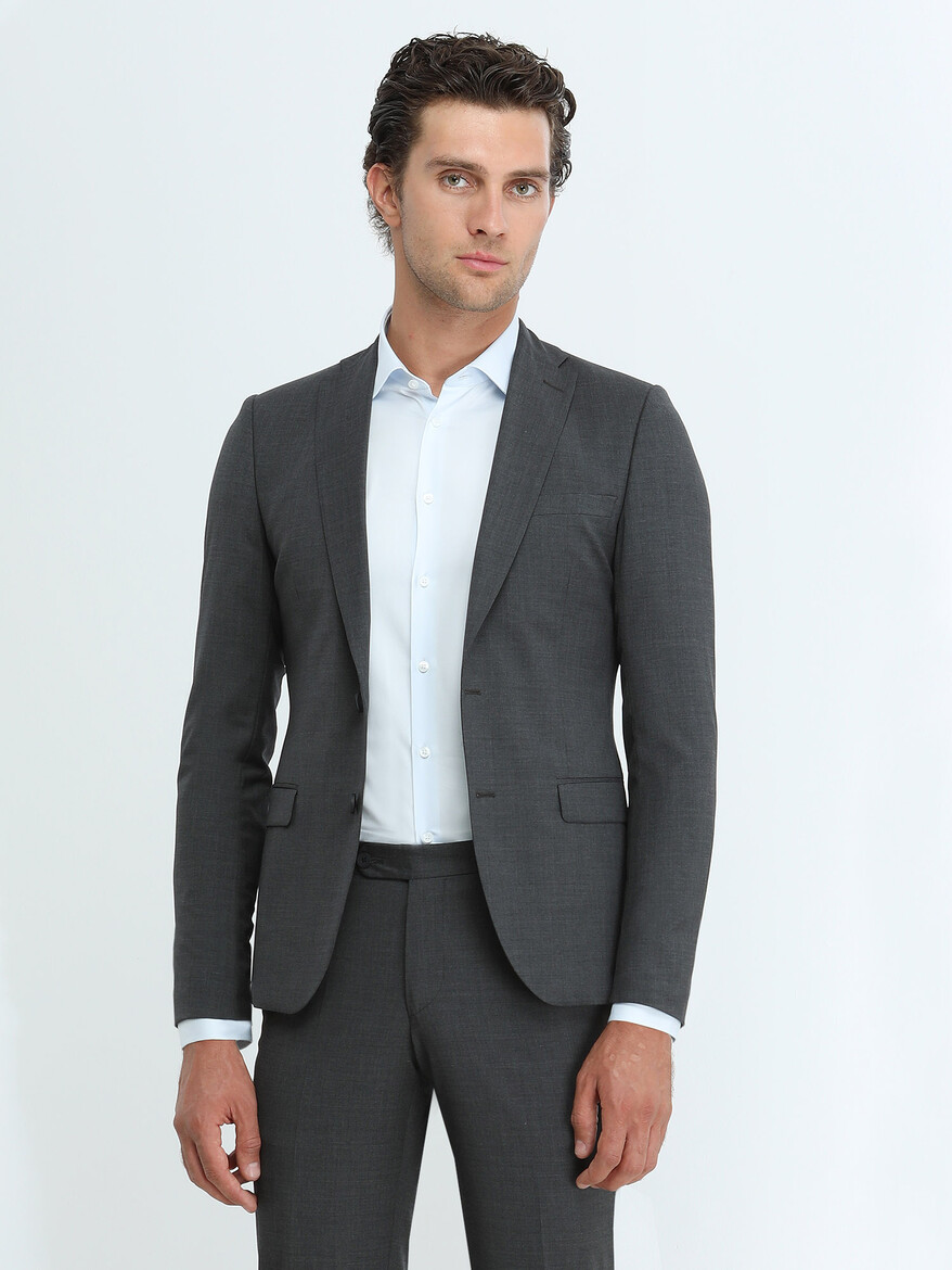 Hard Coal Plain Slim Fit Wool Blended Suit - 1