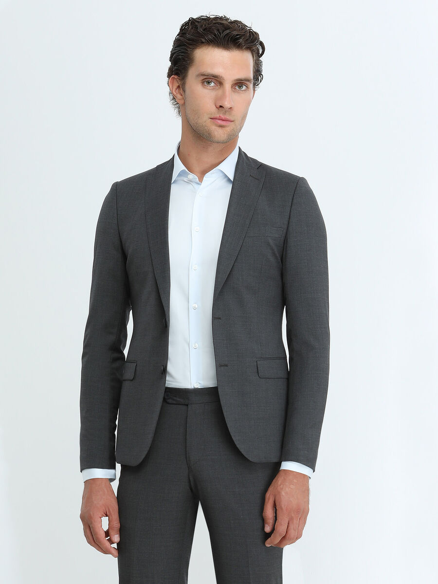 Hard Coal Plain Slim Fit Wool Blended Suit - 1