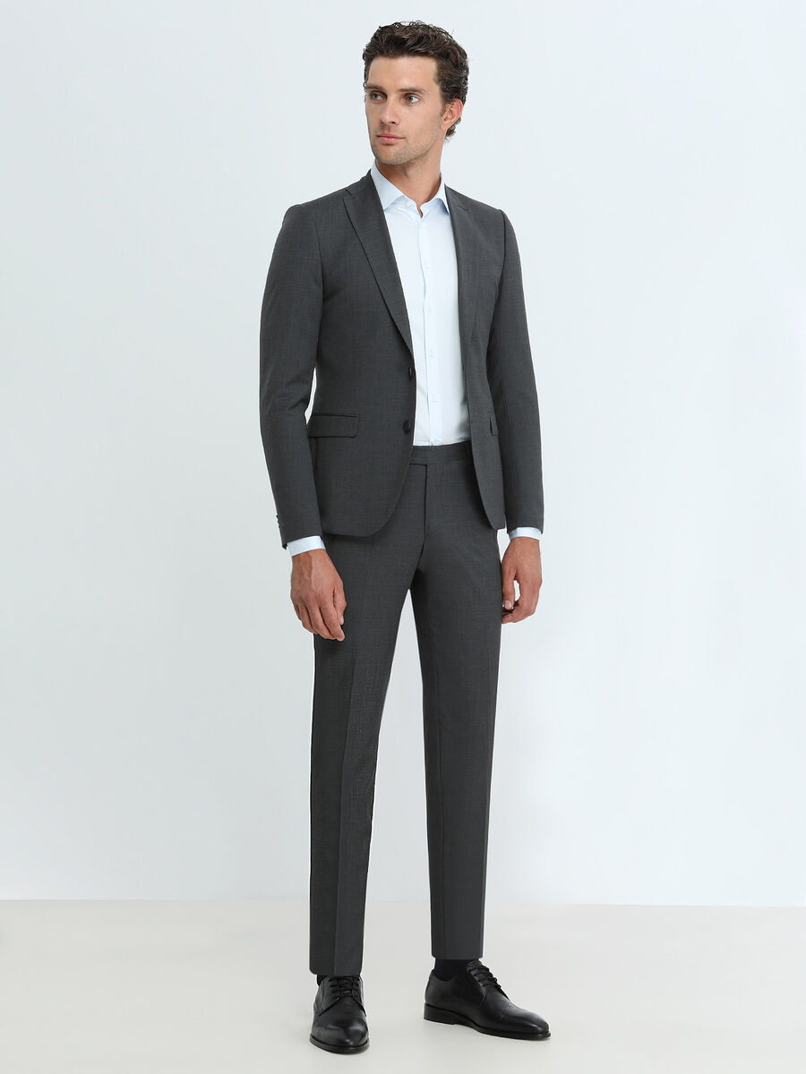 Hard Coal Plain Slim Fit Wool Blended Suit - 2