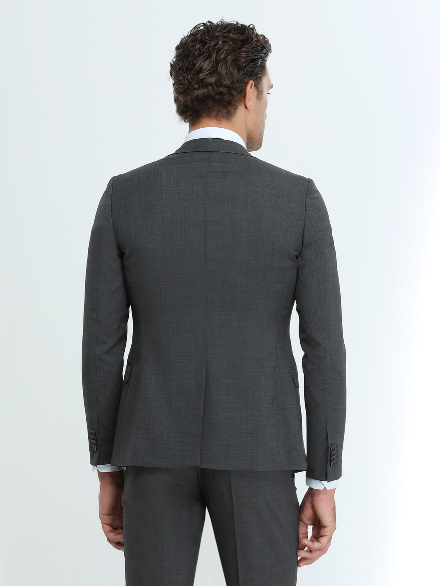Hard Coal Plain Slim Fit Wool Blended Suit - 4