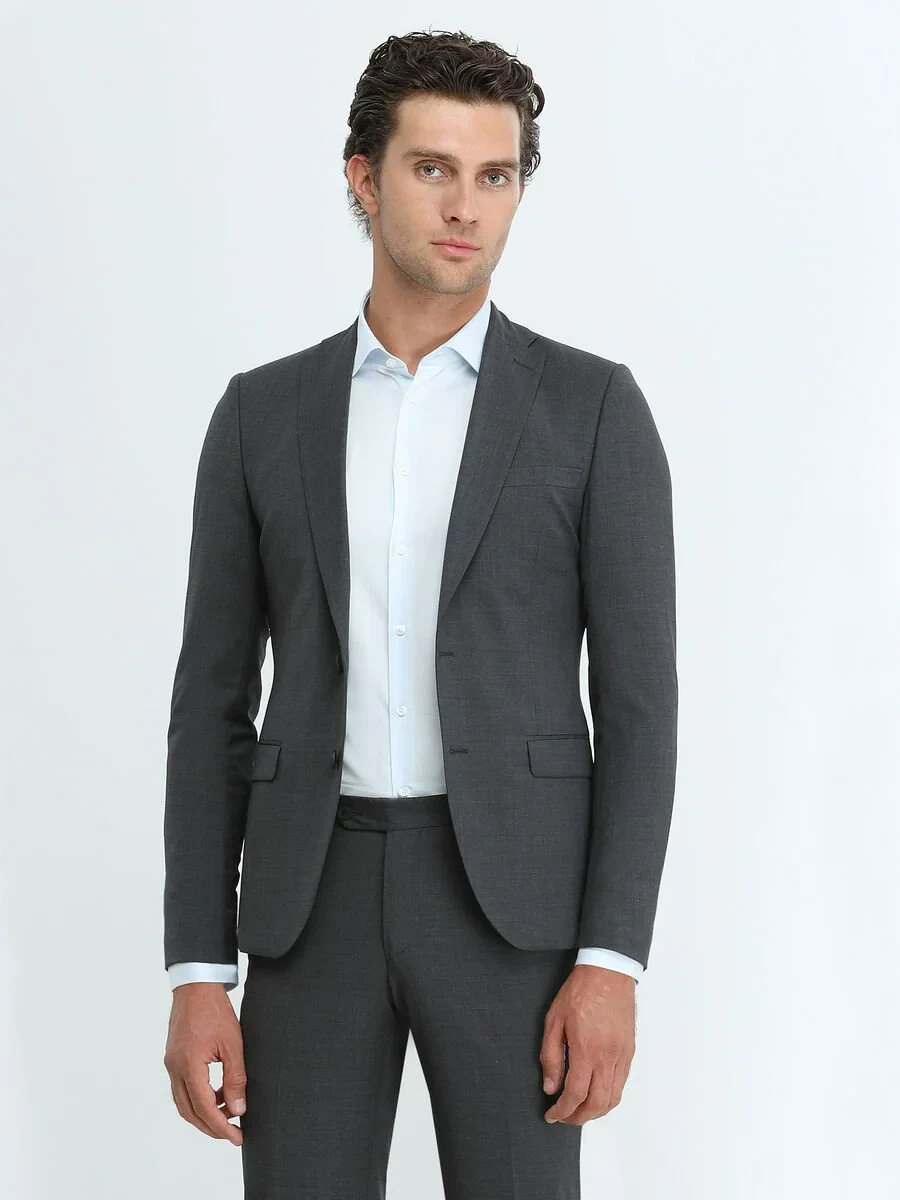 Hard Coal Plain Slim Fit Wool Blended Suit - 1