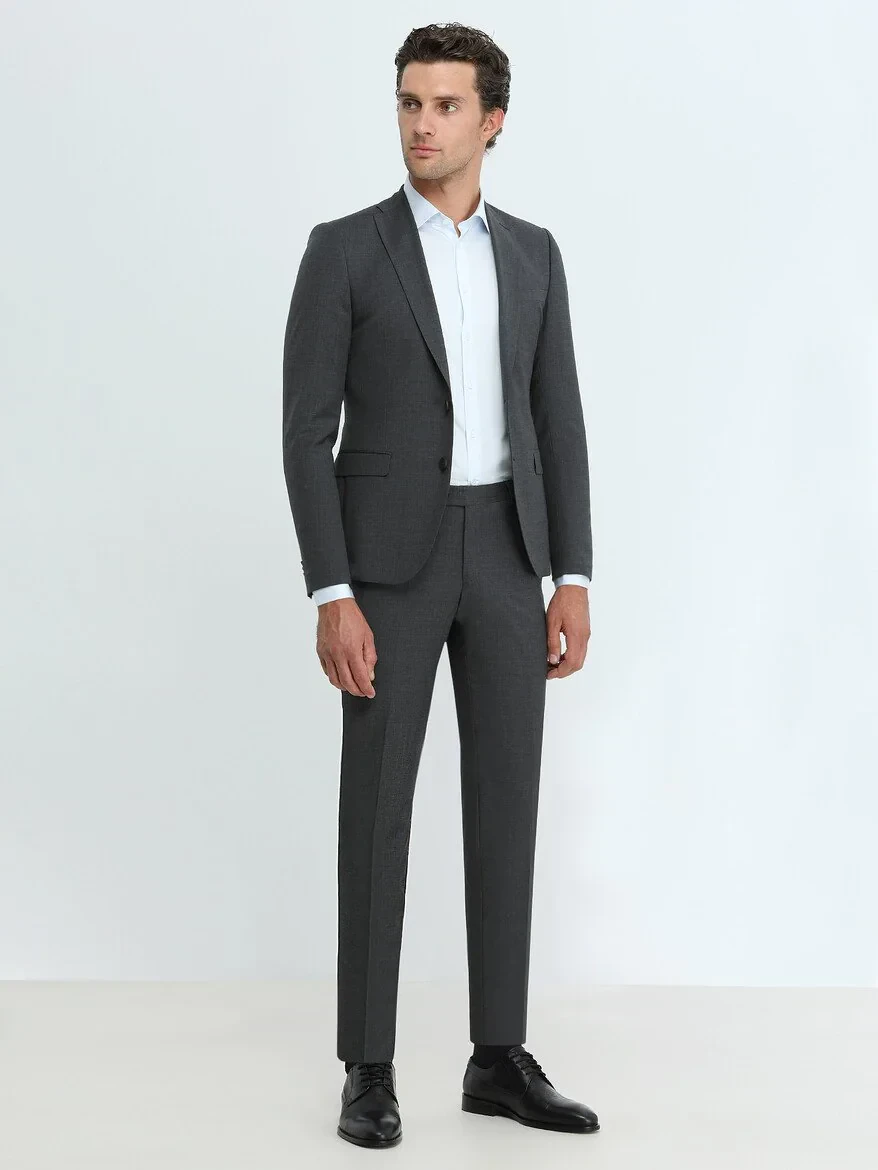 Hard Coal Plain Slim Fit Wool Blended Suit - 2