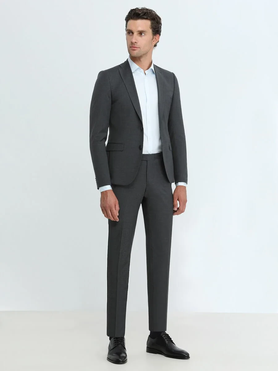 Hard Coal Plain Slim Fit Wool Blended Suit - 2
