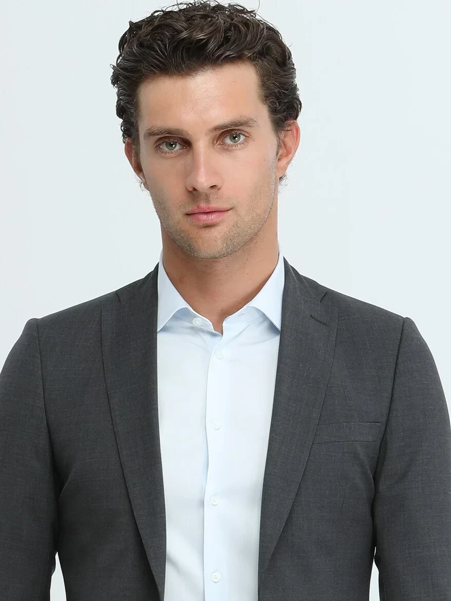 Hard Coal Plain Slim Fit Wool Blended Suit - 3