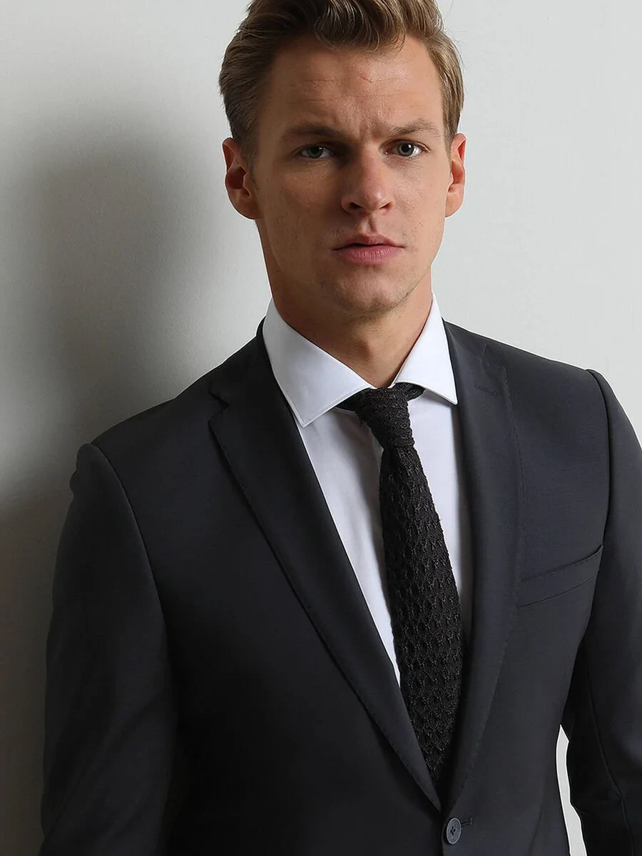 Hard Coal Plain Slim Fit Wool Blended Suit - 1
