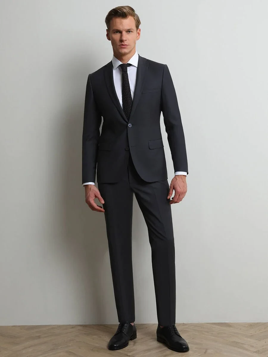 Hard Coal Plain Slim Fit Wool Blended Suit - 3