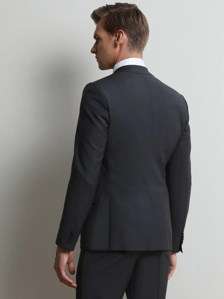 Hard Coal Plain Slim Fit Wool Blended Suit - 4