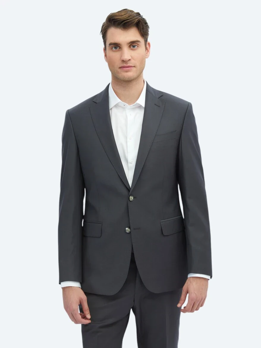 Hard Coal Plain Slim Fit Wool Blended Suit - 1