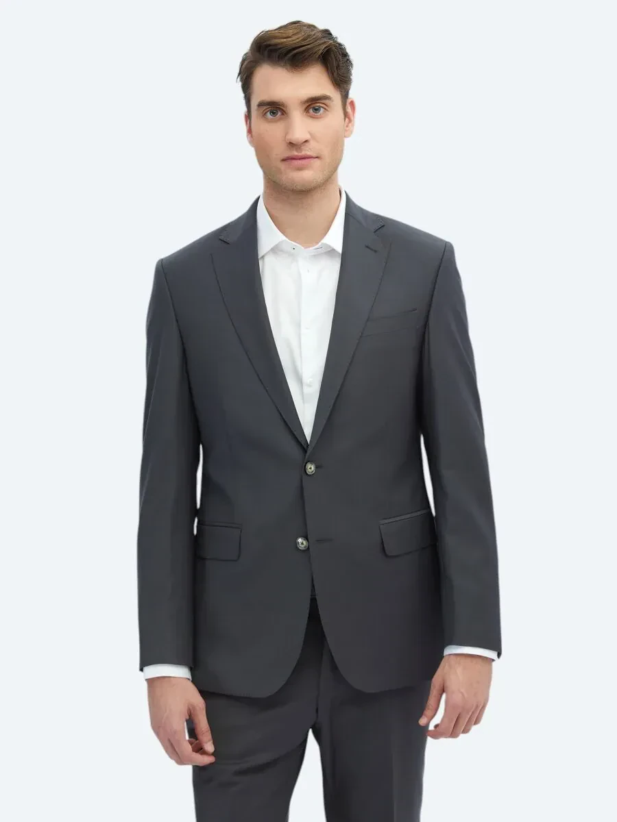 Hard Coal Plain Slim Fit Wool Blended Suit - 1