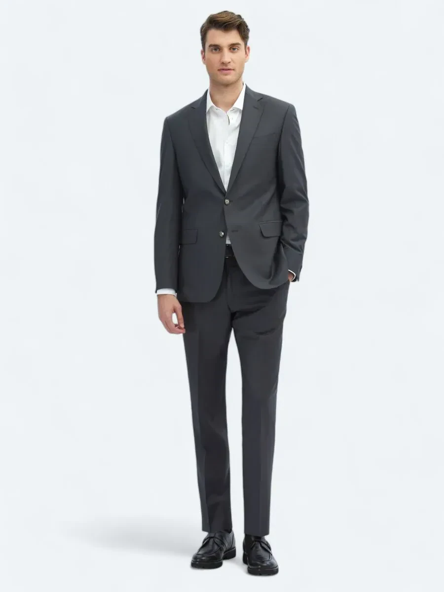 Hard Coal Plain Slim Fit Wool Blended Suit - 2