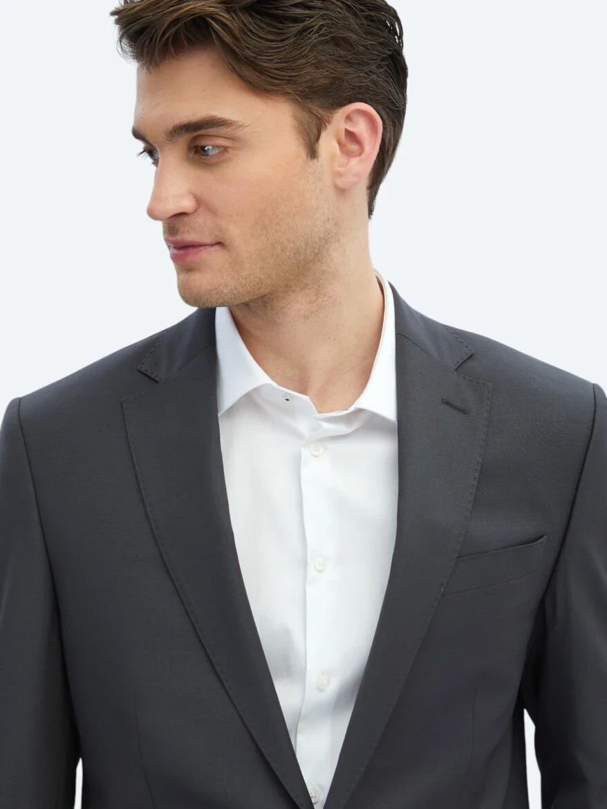 Hard Coal Plain Slim Fit Wool Blended Suit - 3