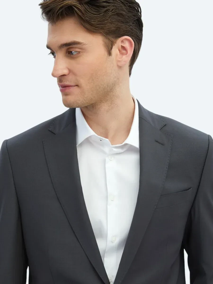 Hard Coal Plain Slim Fit Wool Blended Suit - 3