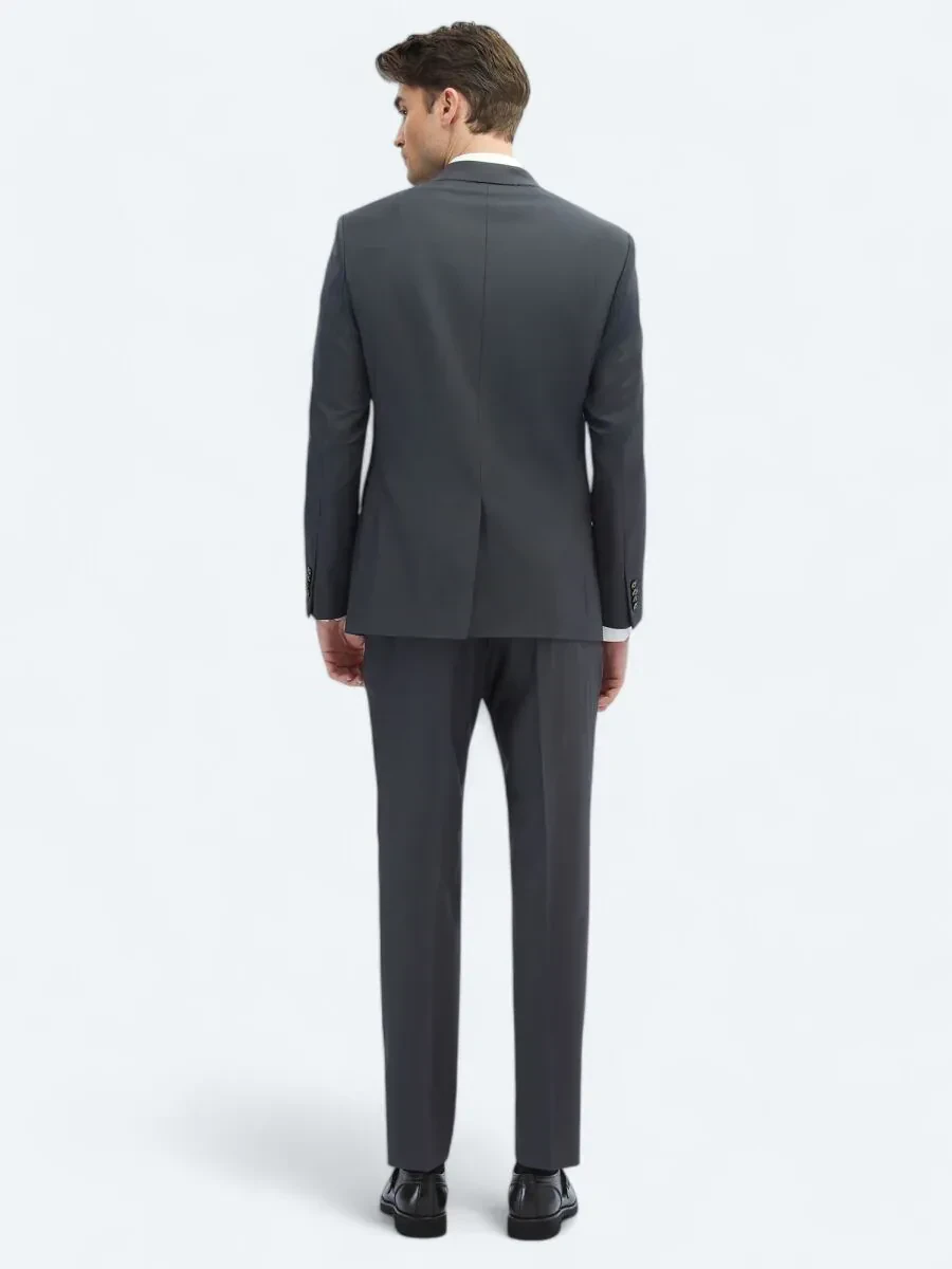 Hard Coal Plain Slim Fit Wool Blended Suit - 5