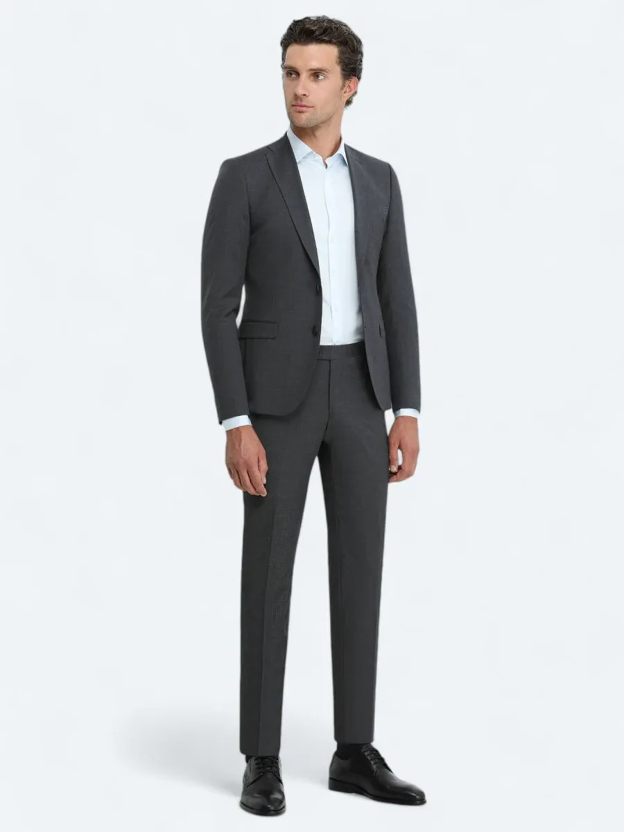 Hard Coal Plain Slim Fit Wool Blended Suit - 2