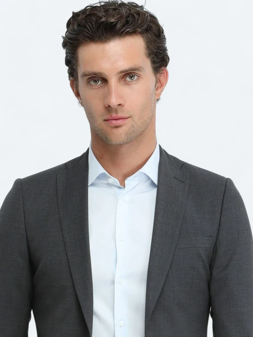 Hard Coal Plain Slim Fit Wool Blended Suit - 3