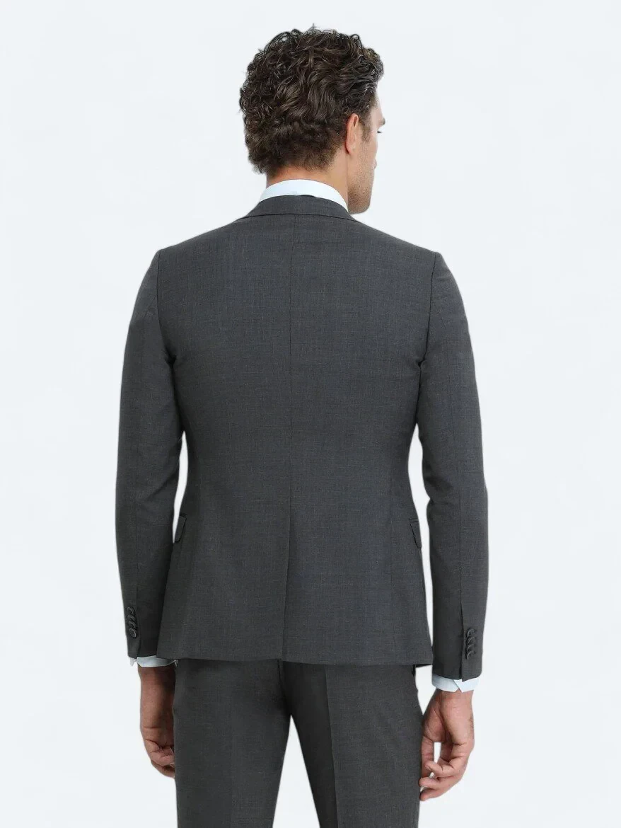 Hard Coal Plain Slim Fit Wool Blended Suit - 4