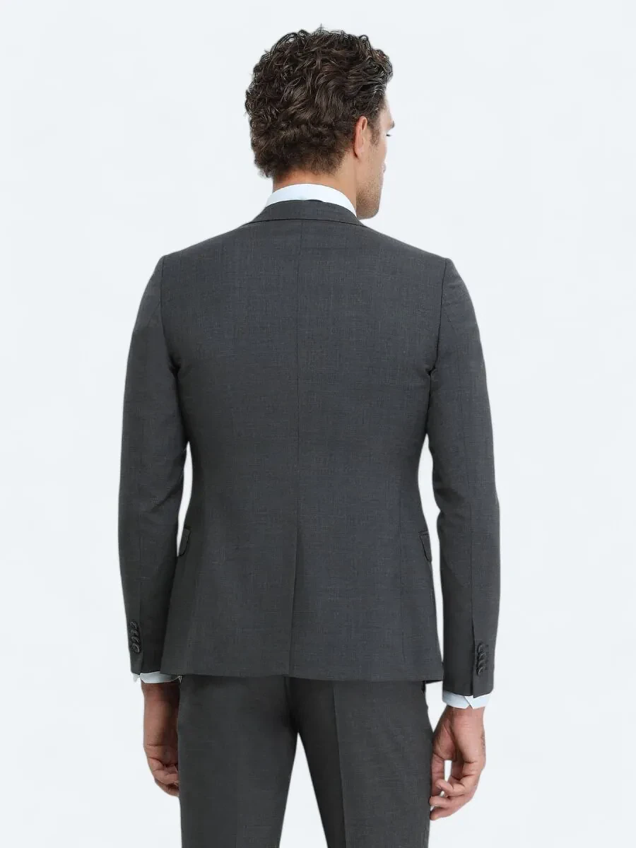 Hard Coal Plain Slim Fit Wool Blended Suit - 4