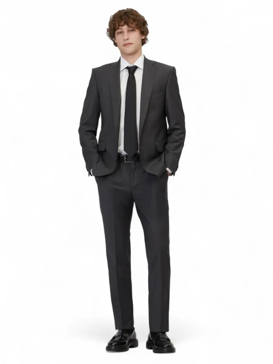 Hard Coal Plain Slim Fit Wool Blended Suit - 2