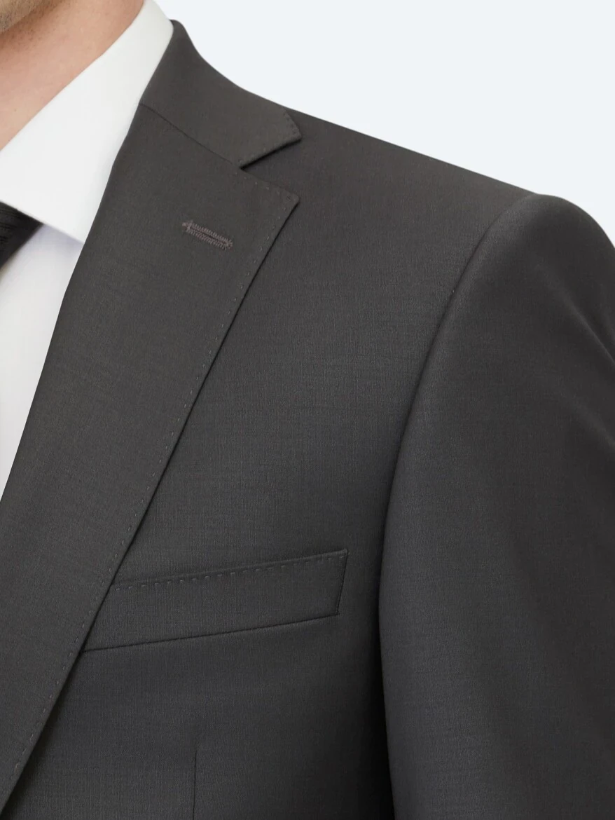 Hard Coal Plain Slim Fit Wool Blended Suit - 4