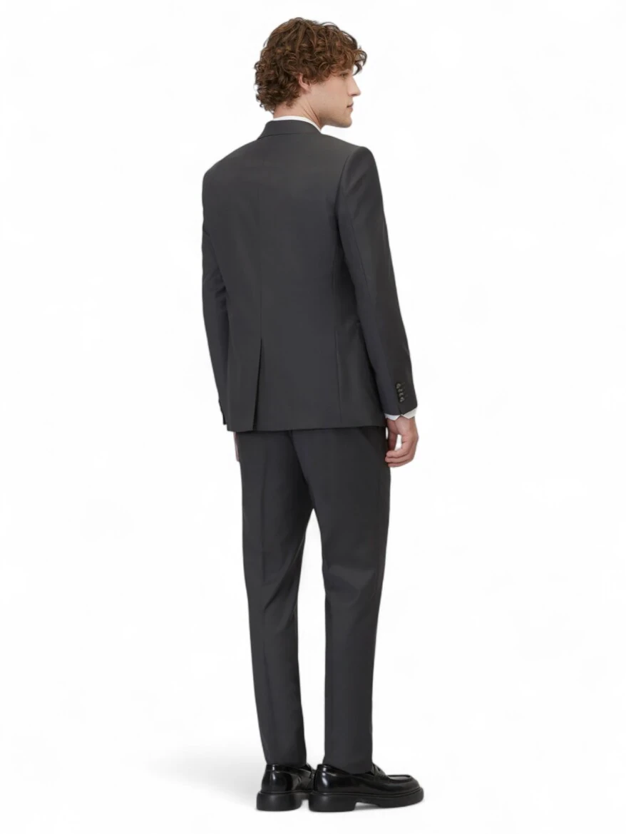 Hard Coal Plain Slim Fit Wool Blended Suit - 5