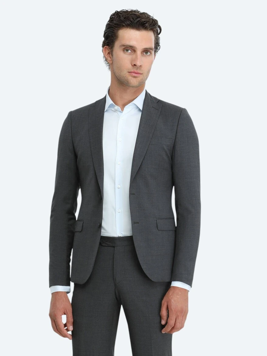 Hard Coal Plain Wool Blended Suit - 1