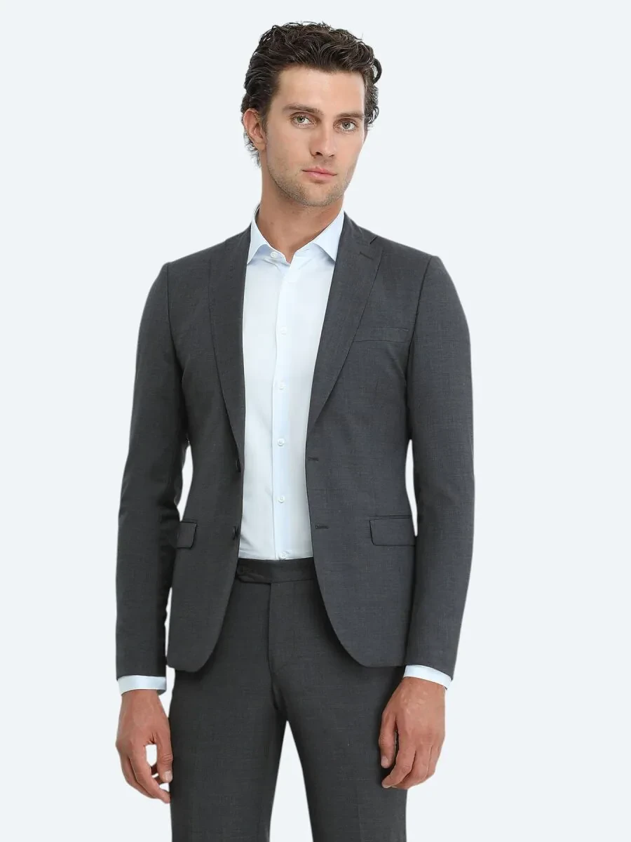 Hard Coal Plain Wool Blended Suit - 1