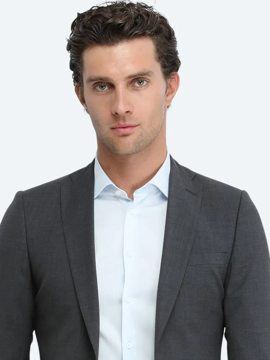 Hard Coal Plain Wool Blended Suit - 3