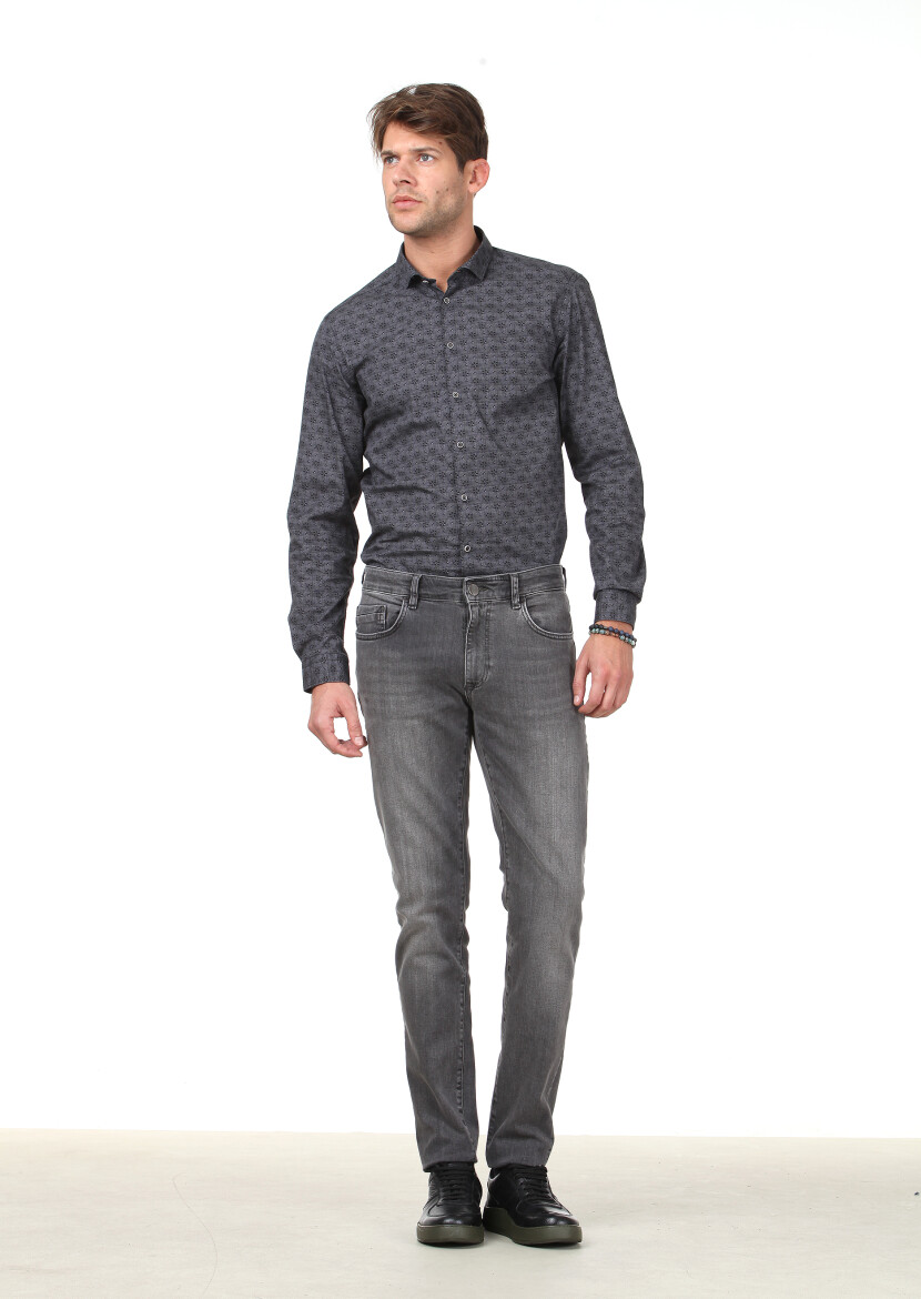Hard Coal Printed Slim Fit Long Weaving Casual 100% Cotton Shirt - 2