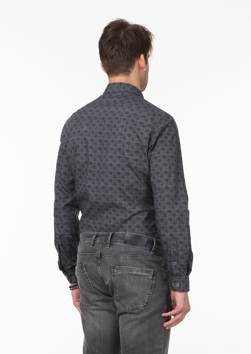 Hard Coal Printed Slim Fit Long Weaving Casual 100% Cotton Shirt - 3