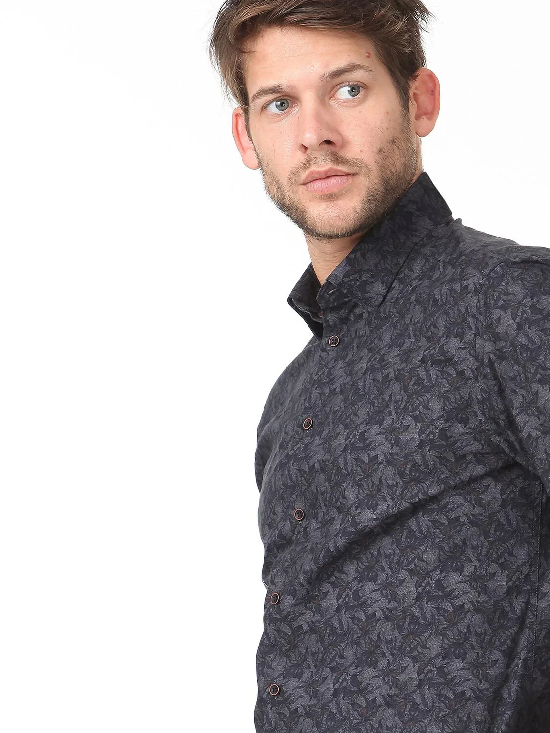 Hard Coal Printed Slim Fit Weaving Casual 100% Cotton Shirt - 3