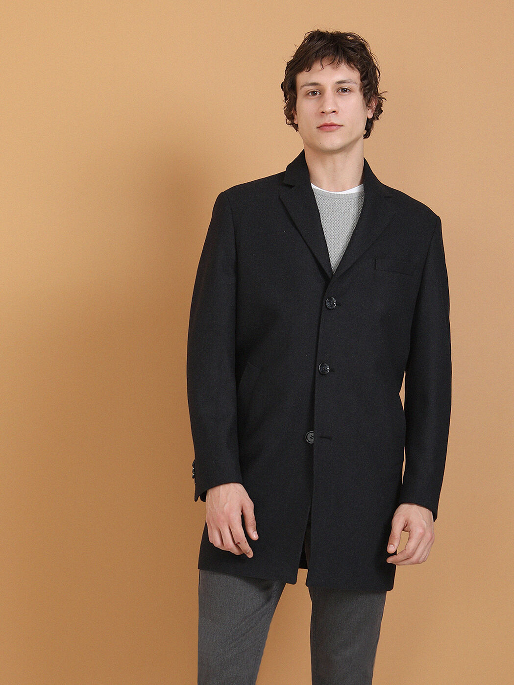 Hard Coal Regular Fit Butterfly Collar Classical Weaving Overcoat - 1