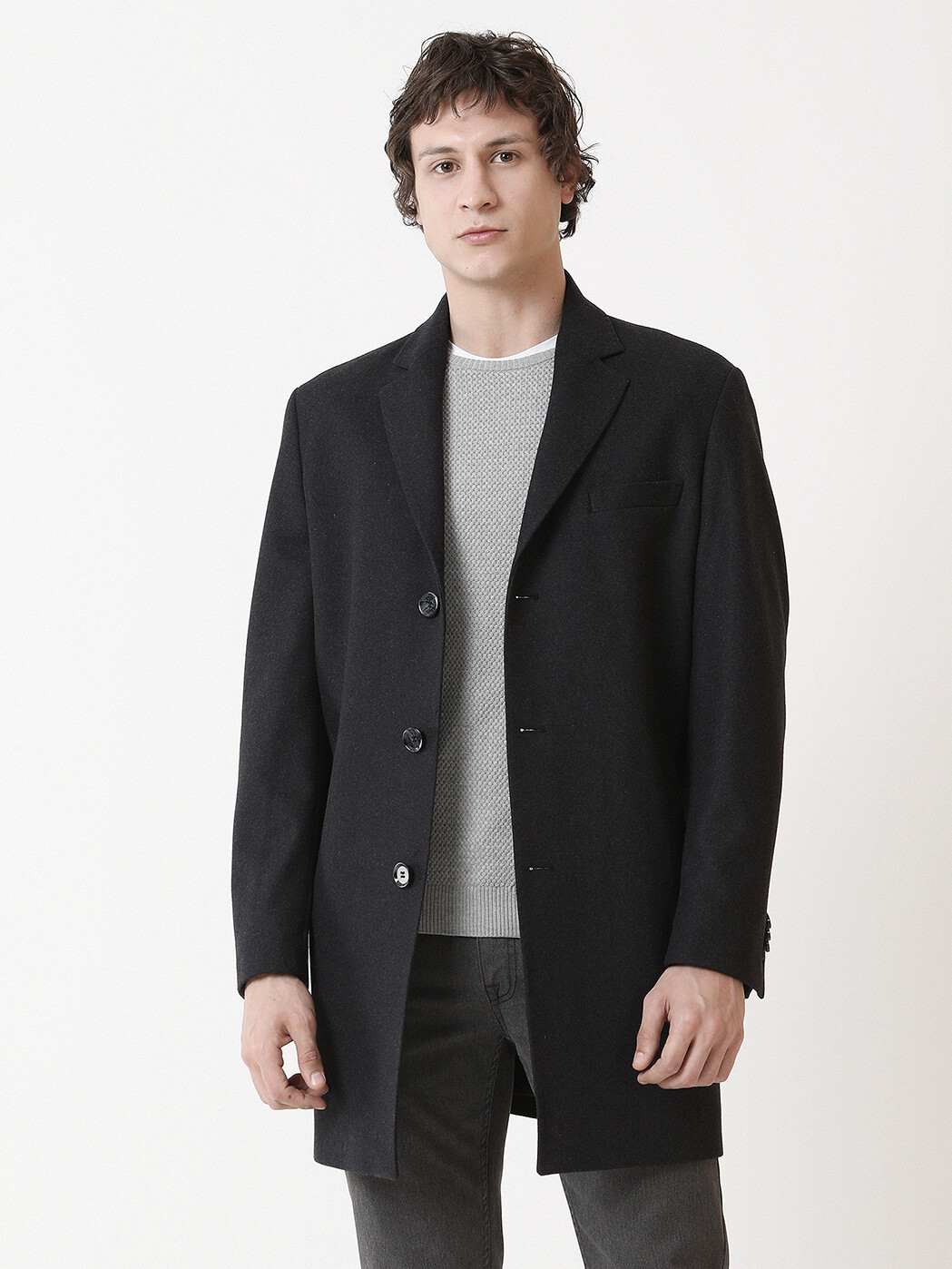 Hard Coal Regular Fit Butterfly Collar Classical Weaving Overcoat - 3