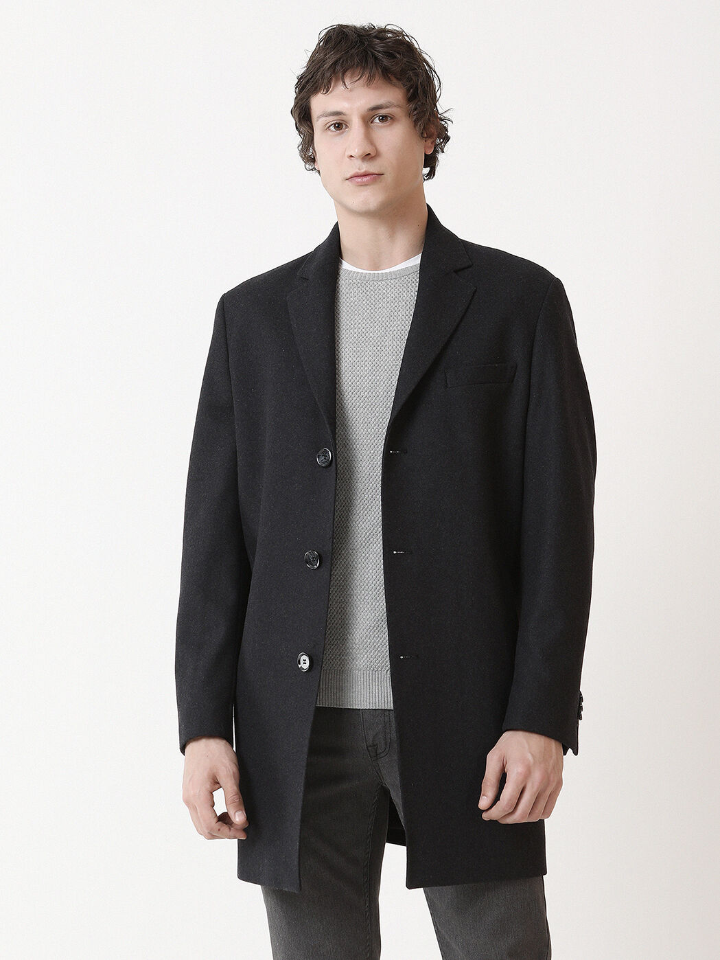 Hard Coal Regular Fit Butterfly Collar Classical Weaving Overcoat - 3