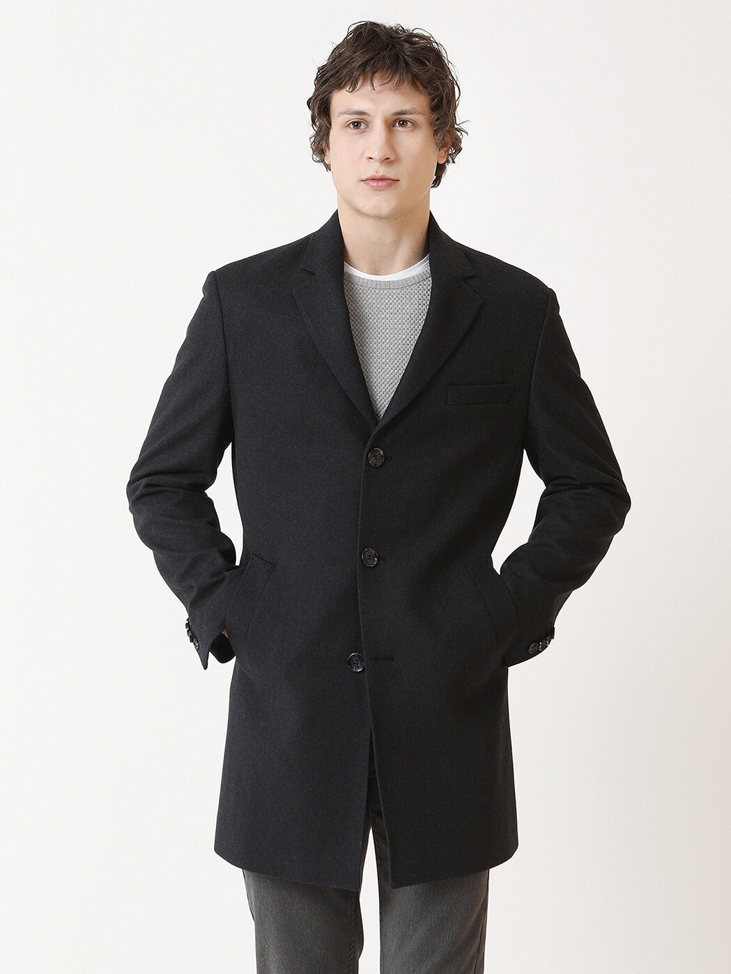 Hard Coal Regular Fit Butterfly Collar Classical Weaving Overcoat - 4