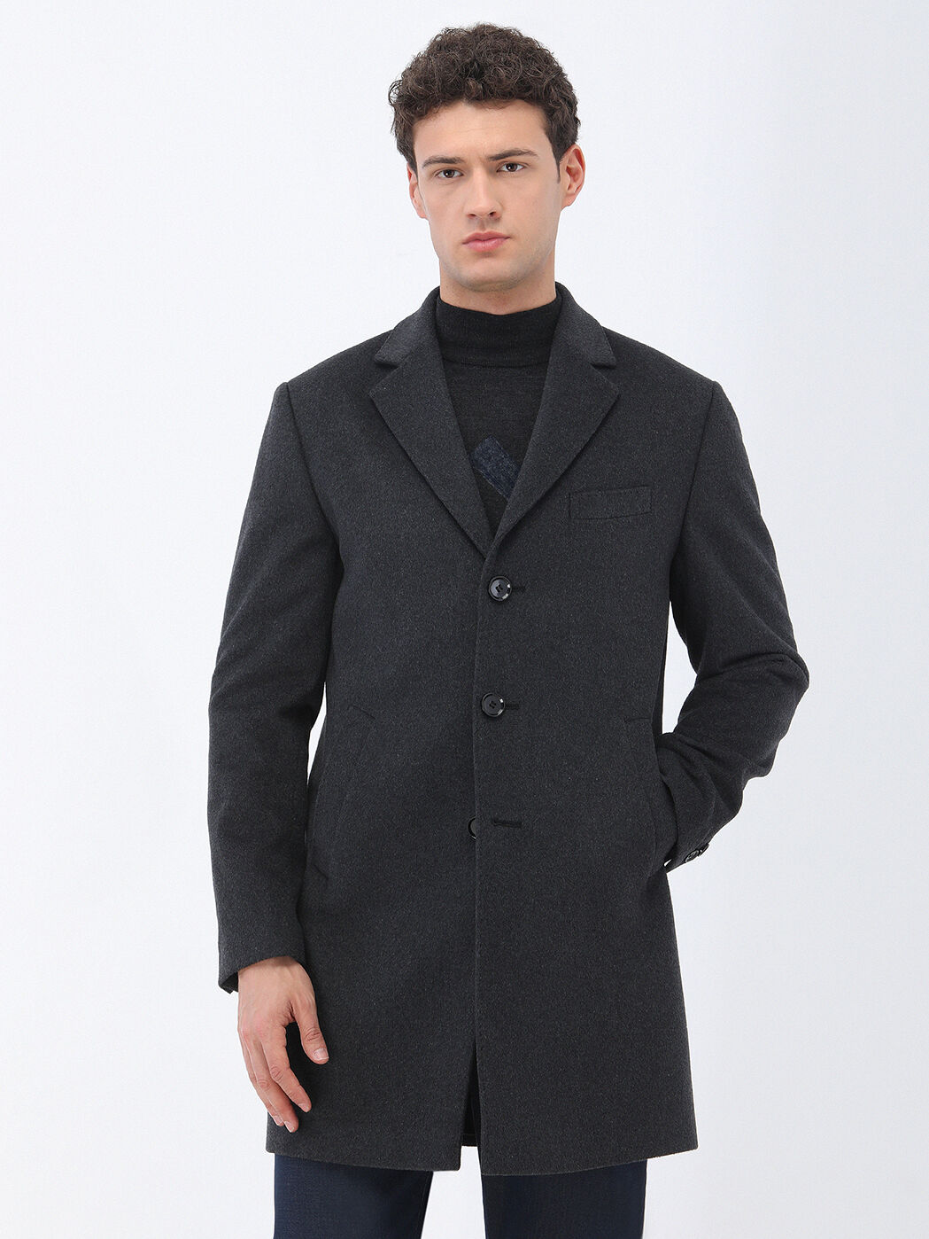 Hard Coal Regular Fit Butterfly Collar Classical Weaving Overcoat - 1