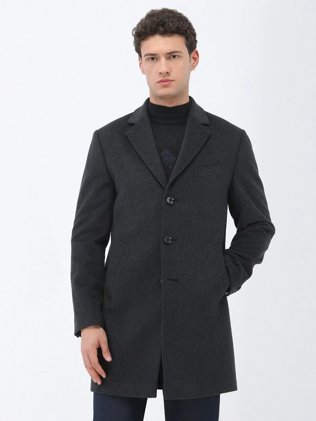 Hard Coal Regular Fit Butterfly Collar Classical Weaving Overcoat - 1