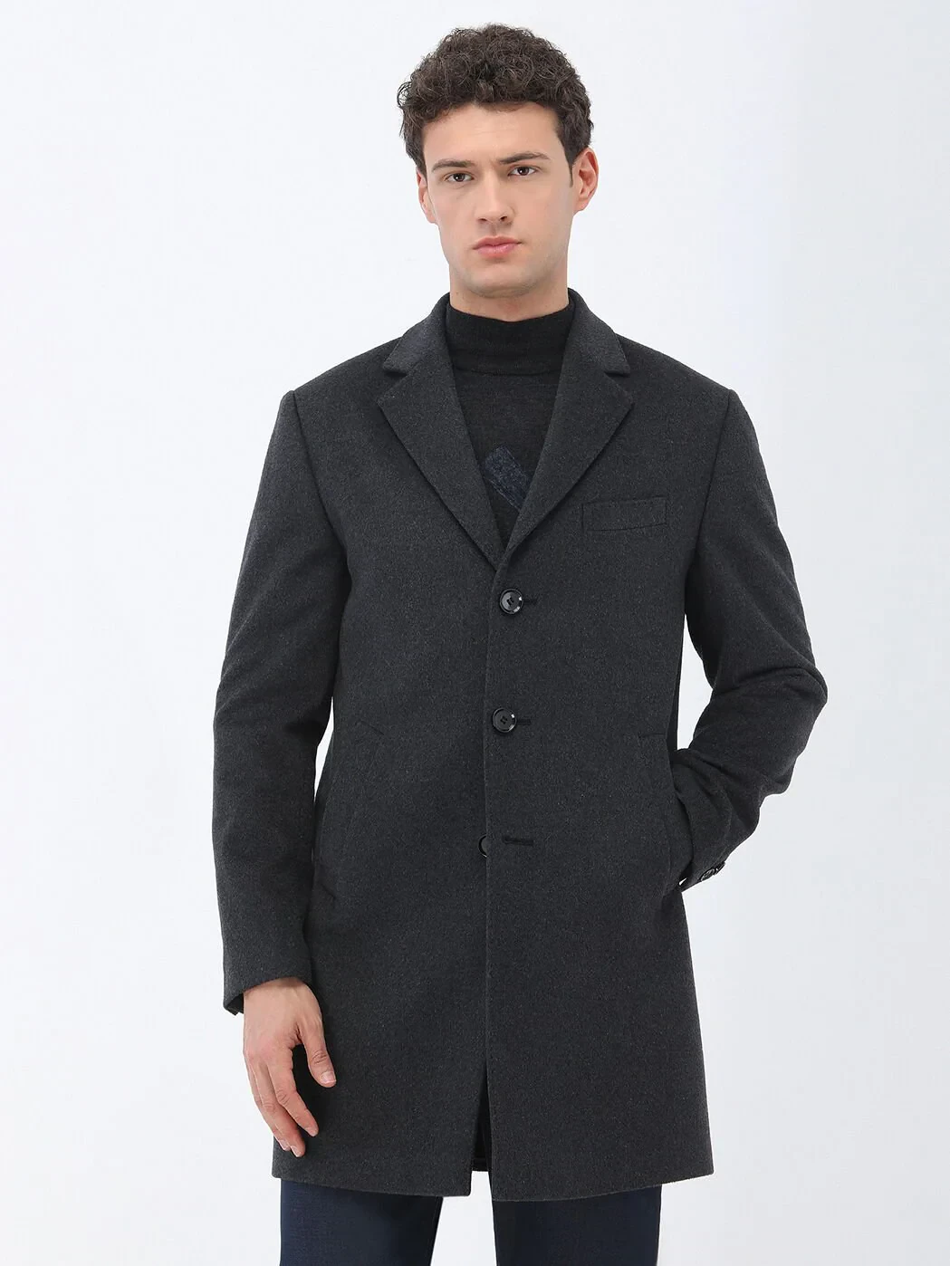 Hard Coal Regular Fit Butterfly Collar Classical Weaving Overcoat - 1