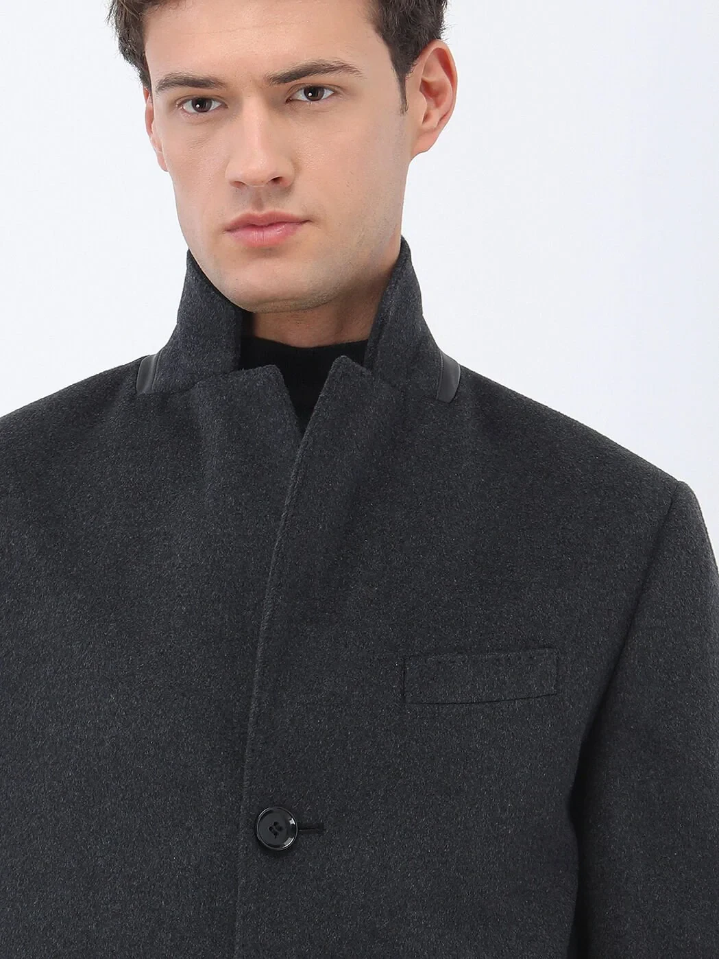 Hard Coal Regular Fit Butterfly Collar Classical Weaving Overcoat - 4