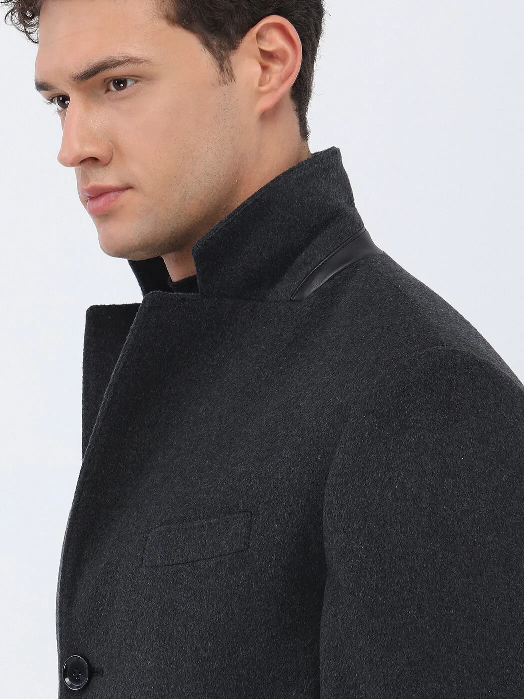 Hard Coal Regular Fit Butterfly Collar Classical Weaving Overcoat - 5